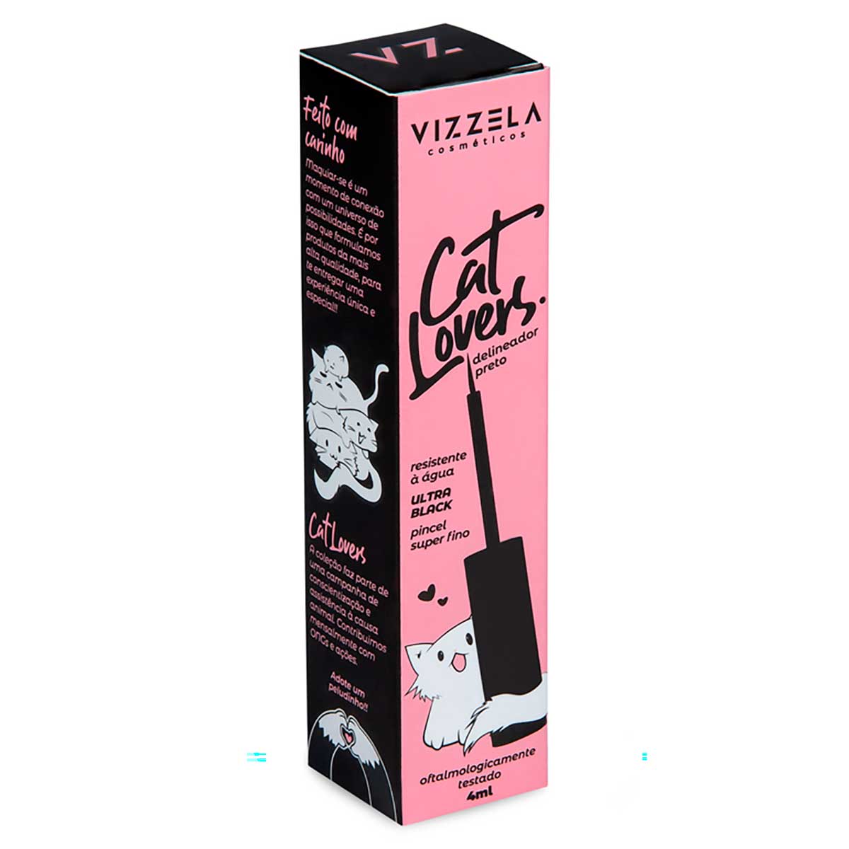 Pincel Delineador Líquido Longa Duração Vizzela Cosméticos Cat Lovers Preto 4ml