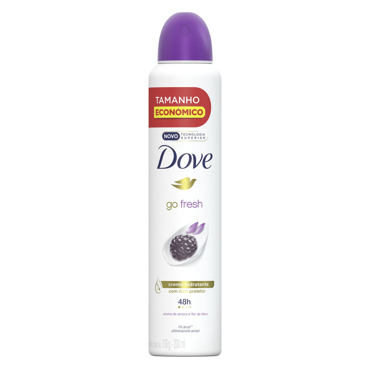 Desodorante Aerossol Dove Go Fresh Amora e Flor de Lótus 200ml Tamanho Econômico