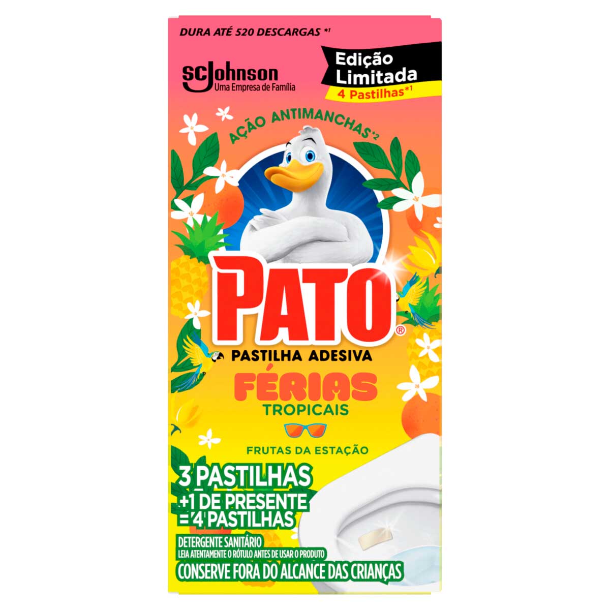 Detergente Sanitário Pato Frutas da Estação Férias Tropicais 4 Unidades Grátis 1 Pastilha