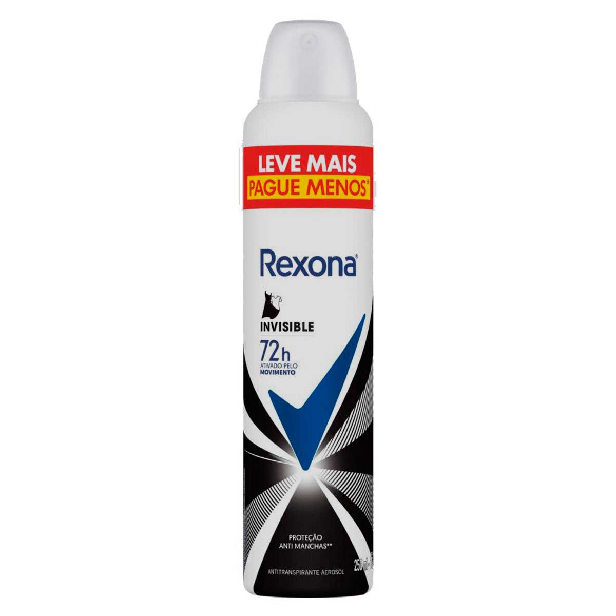 Desodorante Antitranspirante Aerosol Rexona Invisible 250 ml