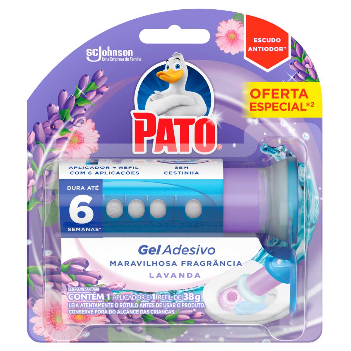 Desodorizador Sanitário Pato Gel Lavanda Refil 6 Discos Aparelho Grátis