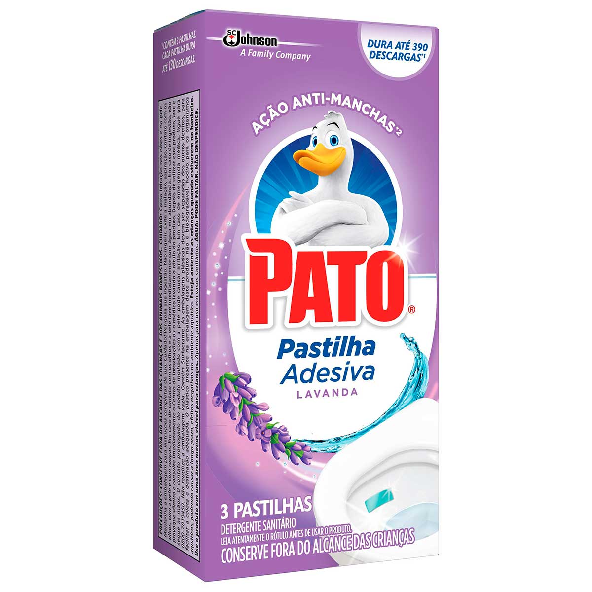 Desodorizador Sanitário Pato Pastilha Adesiva Lavanda 3 unidades