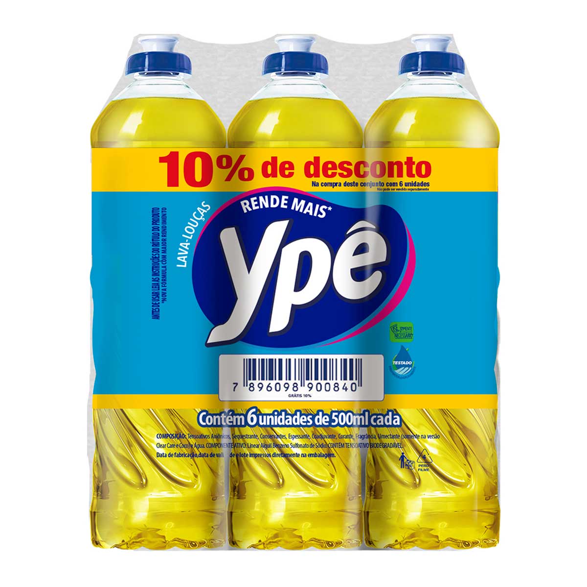 Detergente Líquido Ypê Neutro 500 ml 6 Unidades 10% de Desconto