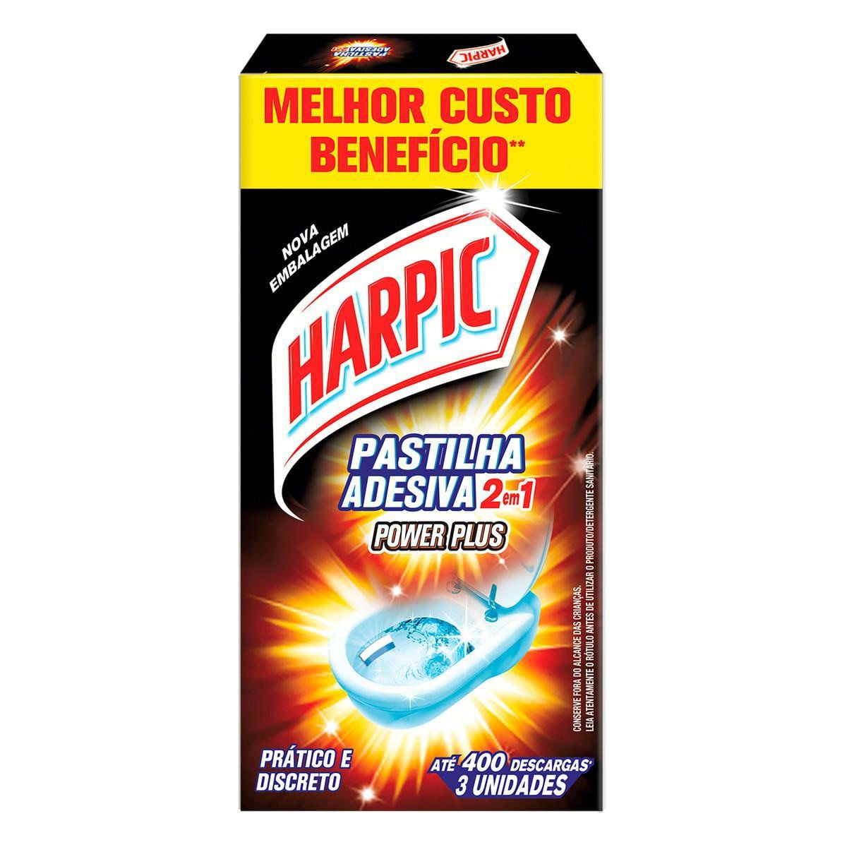 Detergente Sanitário Pastilha Adesiva Harpic Power Plus 3 Unidades