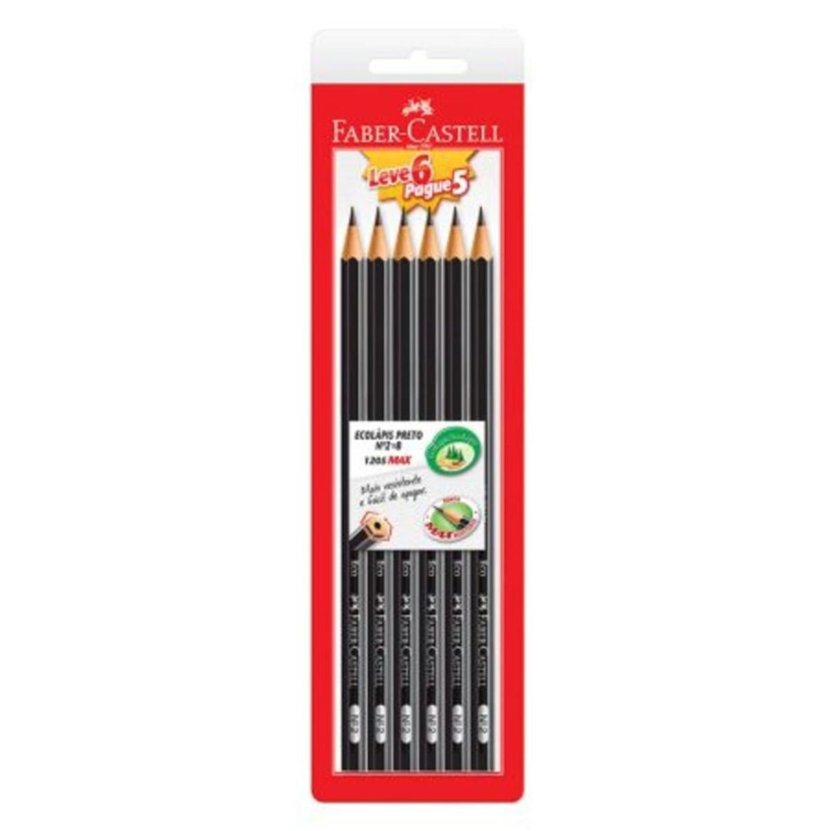 Lápis Sextavado Faber Castell Preto Nº2 com 6 un