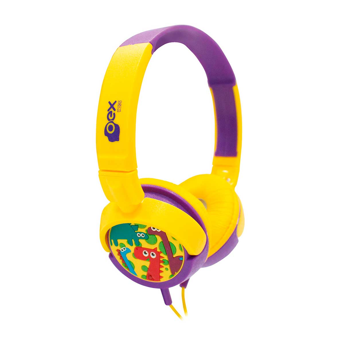 Headphone Infantil Oex Kids Dino HP300 Amarelo e Roxo