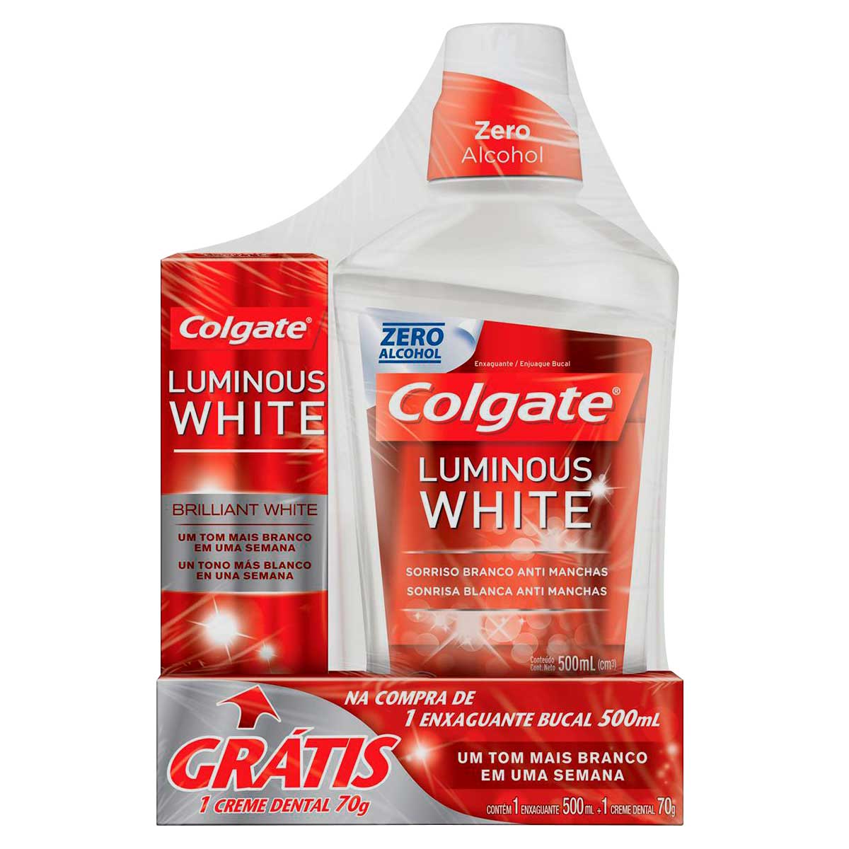 Enxaguante Bucal Para Clareamento Dental Colgate Luminous White 500ml Promo Grátis 1 Creme Dental