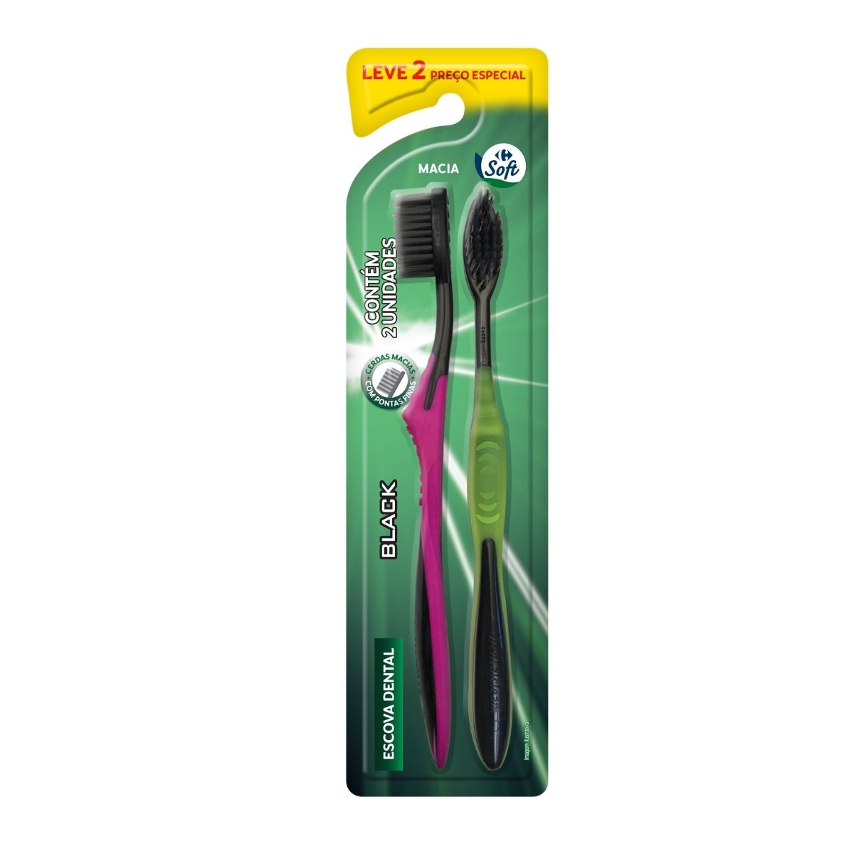 Escova Dental Carrefour Soft Black Macia 2 unidades