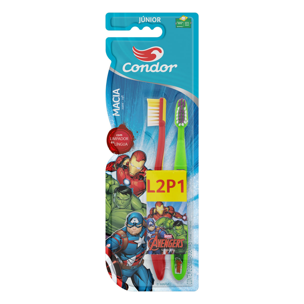 Escova Dental Macia Infantil Condor Júnior Avengers Leve 2 Pague 1 Unidade