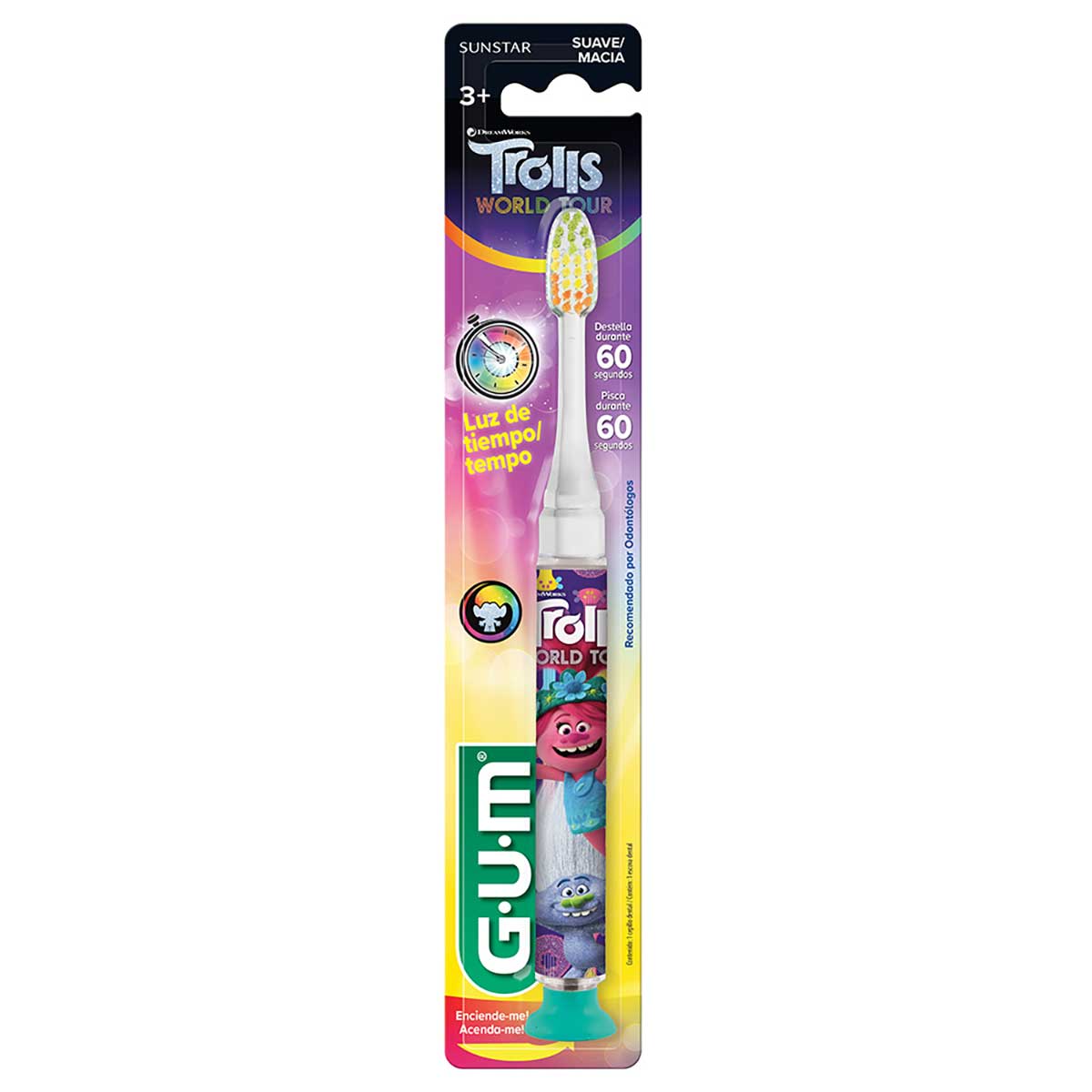 Escova de Dente Infantil Gum Light Vermelho, Azul e Roxo Trolls 1 Unidade