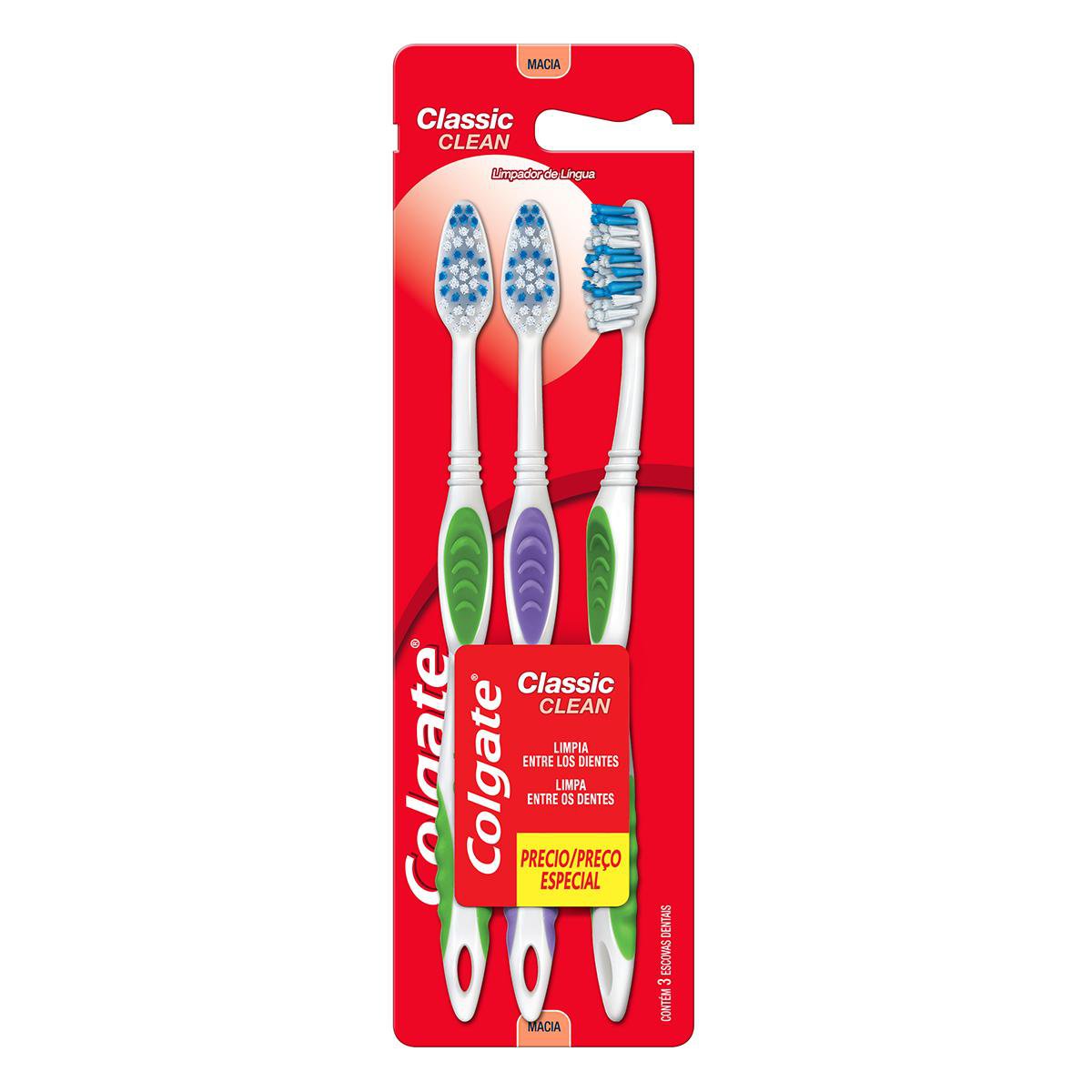 Escova de Dente Colgate Classic Clean 3 unidades