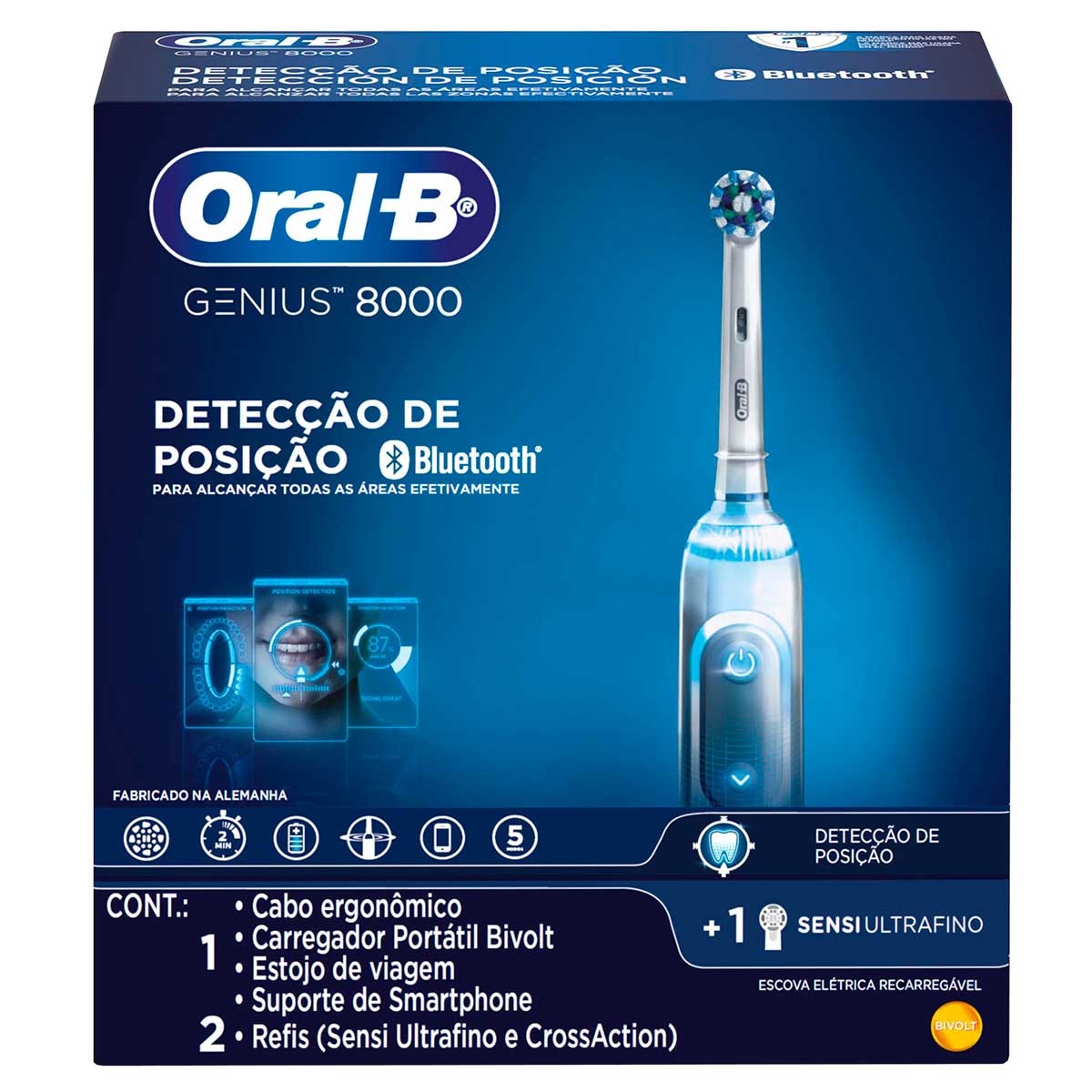 Escova Elétrica Recarregável Oral-B Genius 8000 Bivolt + 2 Refis Sensi Ultrafino e CrossAction