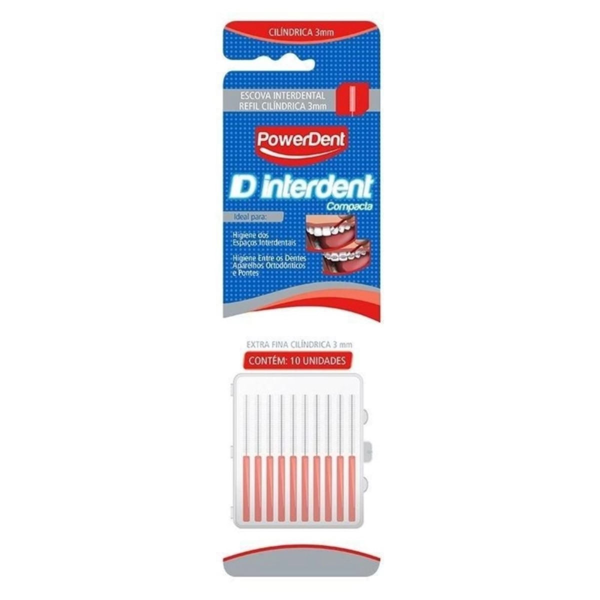 Escova Interdental Cilindrica Extra Fina 3mm Powerdent 10 unidades