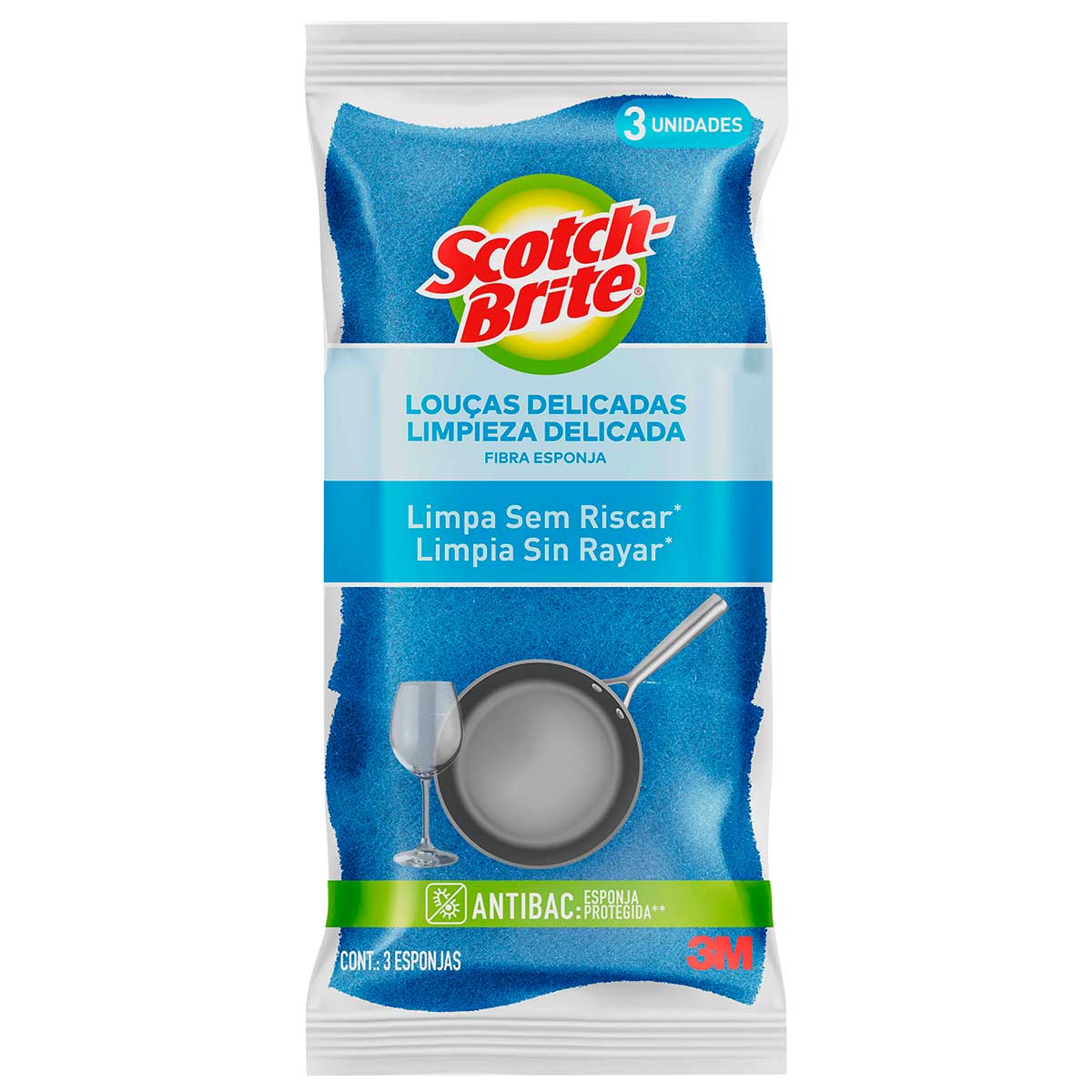 Esponja Não Risca Azul Scotch Brite - 3 Unidades