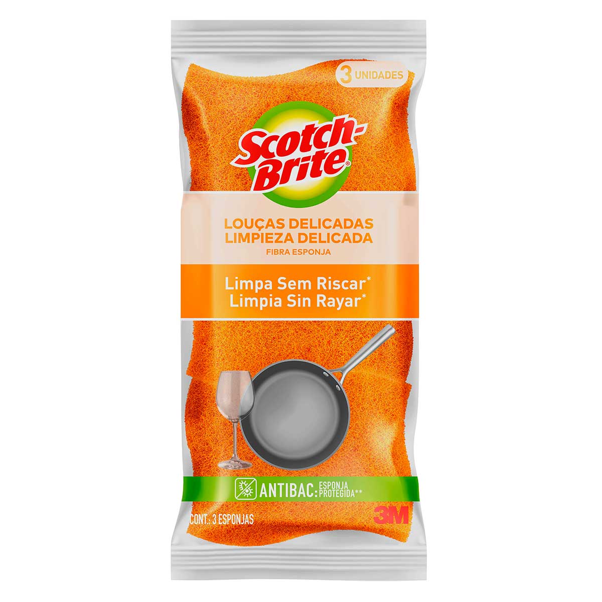 Esponja Não Risca Laranja Scotch Brite - 3 Unidades