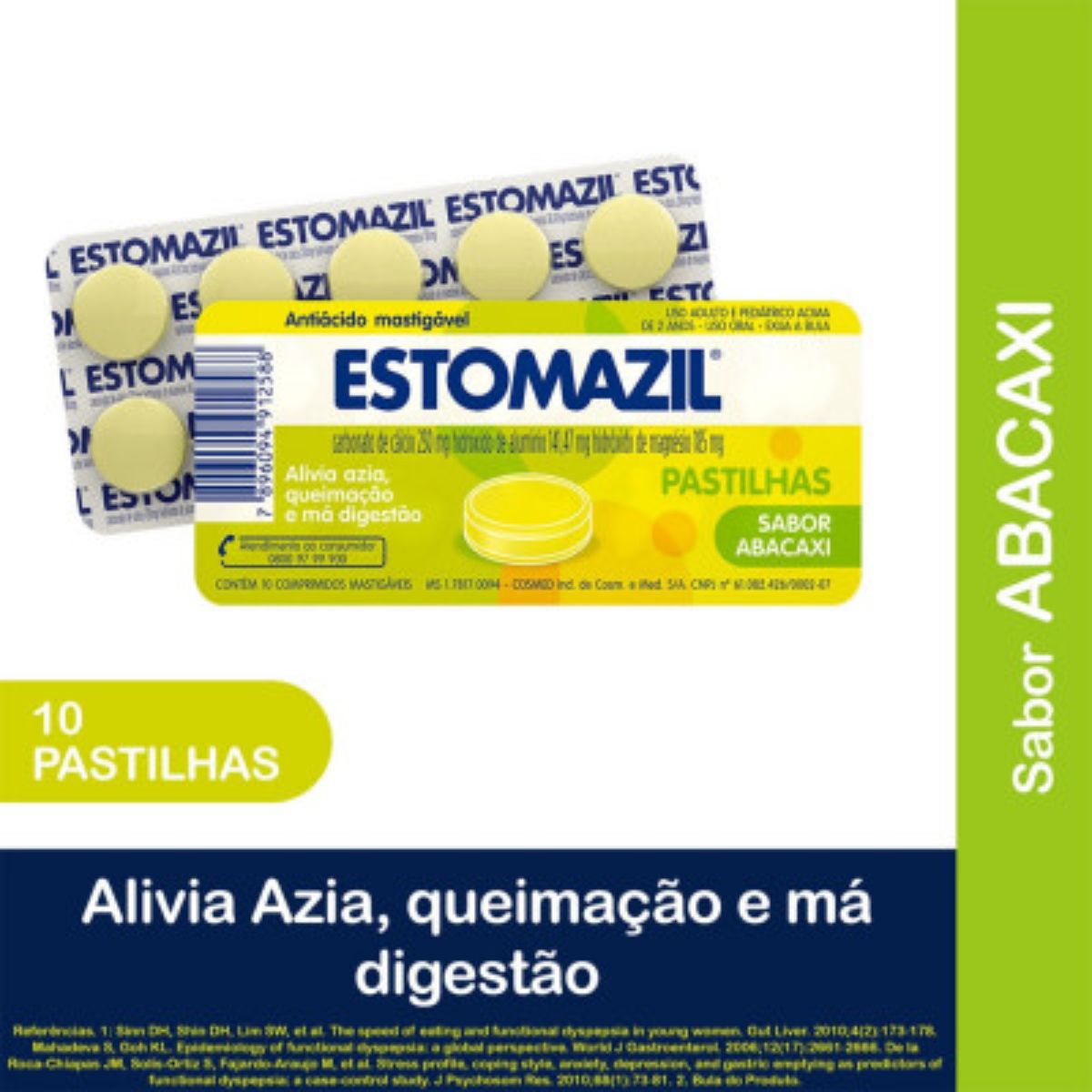 Pastilhas Mastigáveis Estomazil Sabor Abacaxi Com 10 Unidades