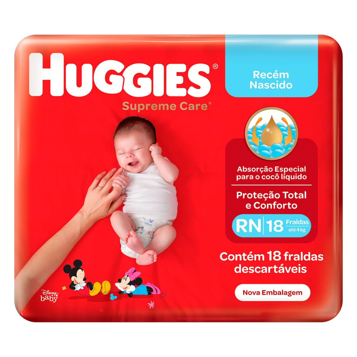 Fralda Huggies Supreme Care Recém Nascido Jumbo com 18 Unidades