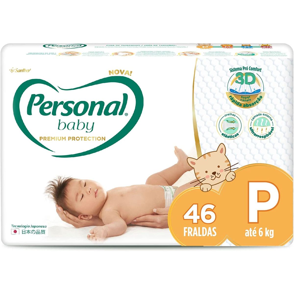 Fralda Descartavél Personal Tamanho P Premium Protection com 46 Unidades