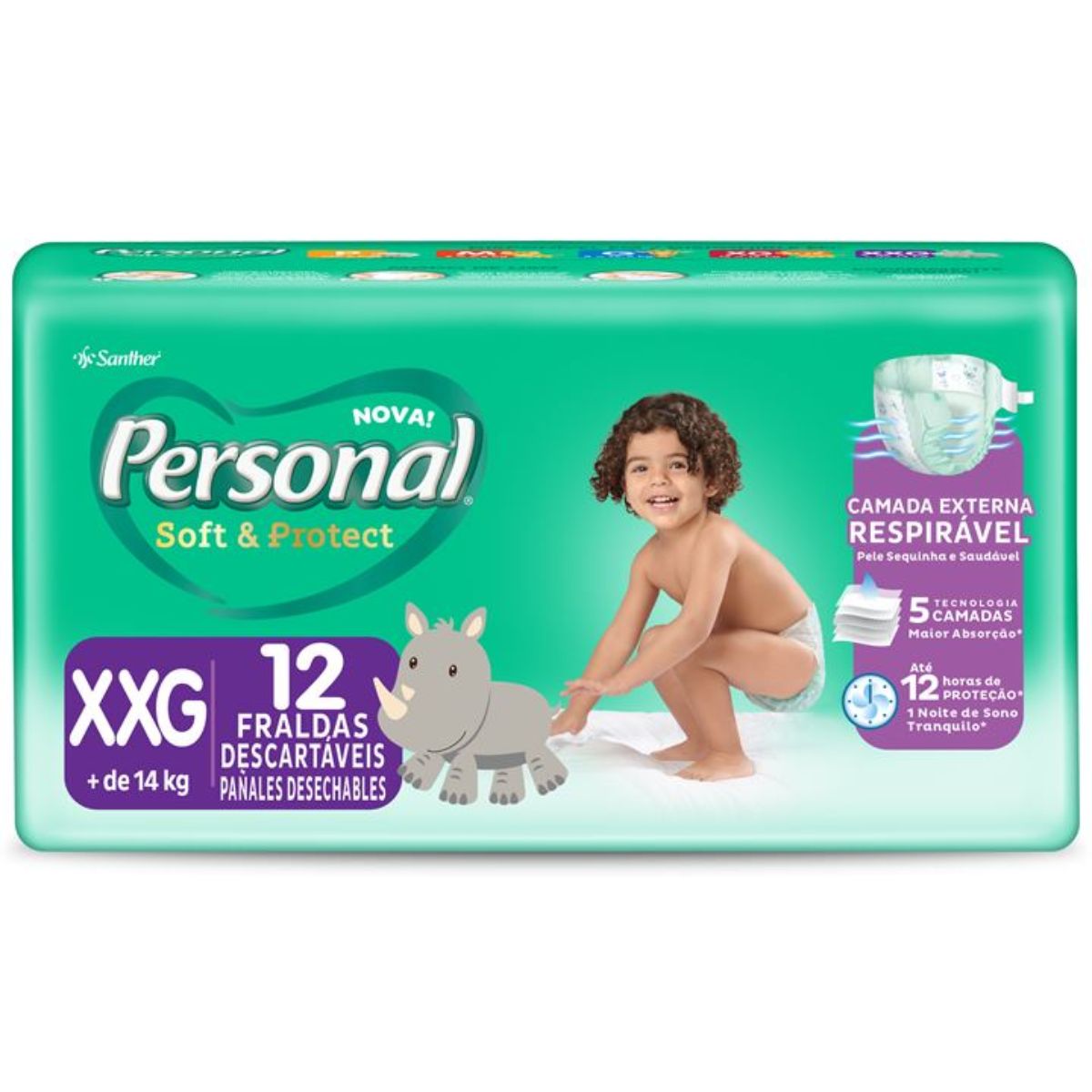 Fralda Descartavél Personal Tamanho XXG Soft e Protect com 12 Unidades