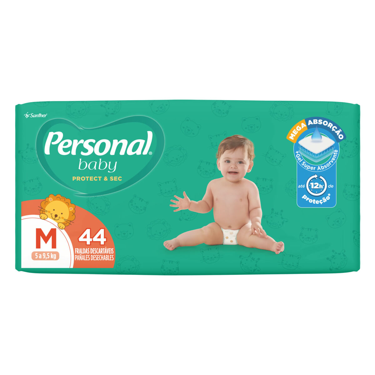 Fralda Descartável Personal Baby M Protec e Sec Pacote com 44 Unidades