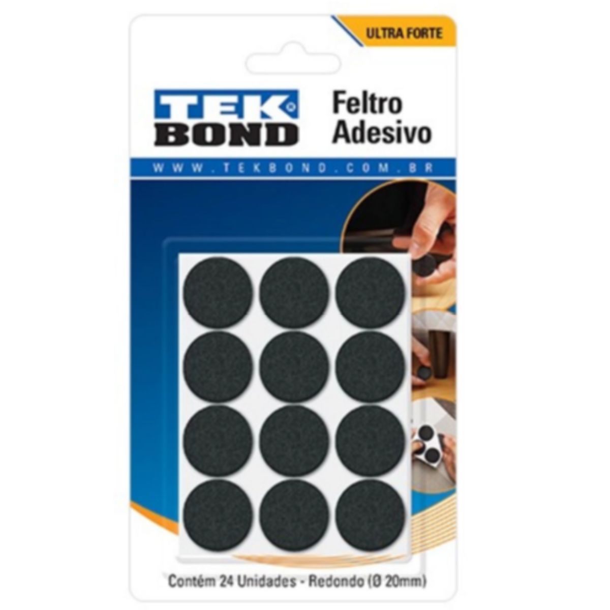 Feltro Adesivo Protetor Redondo Tekbond 20mm com 24 Unidades Preto