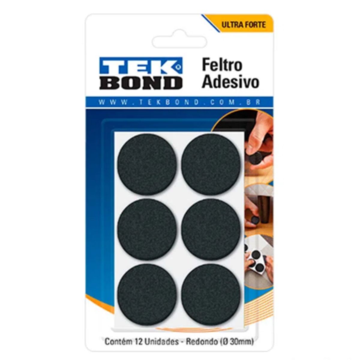 Feltro Adesivo Protetor Tekbond Redondo 30mm com 12 Unidades Preto