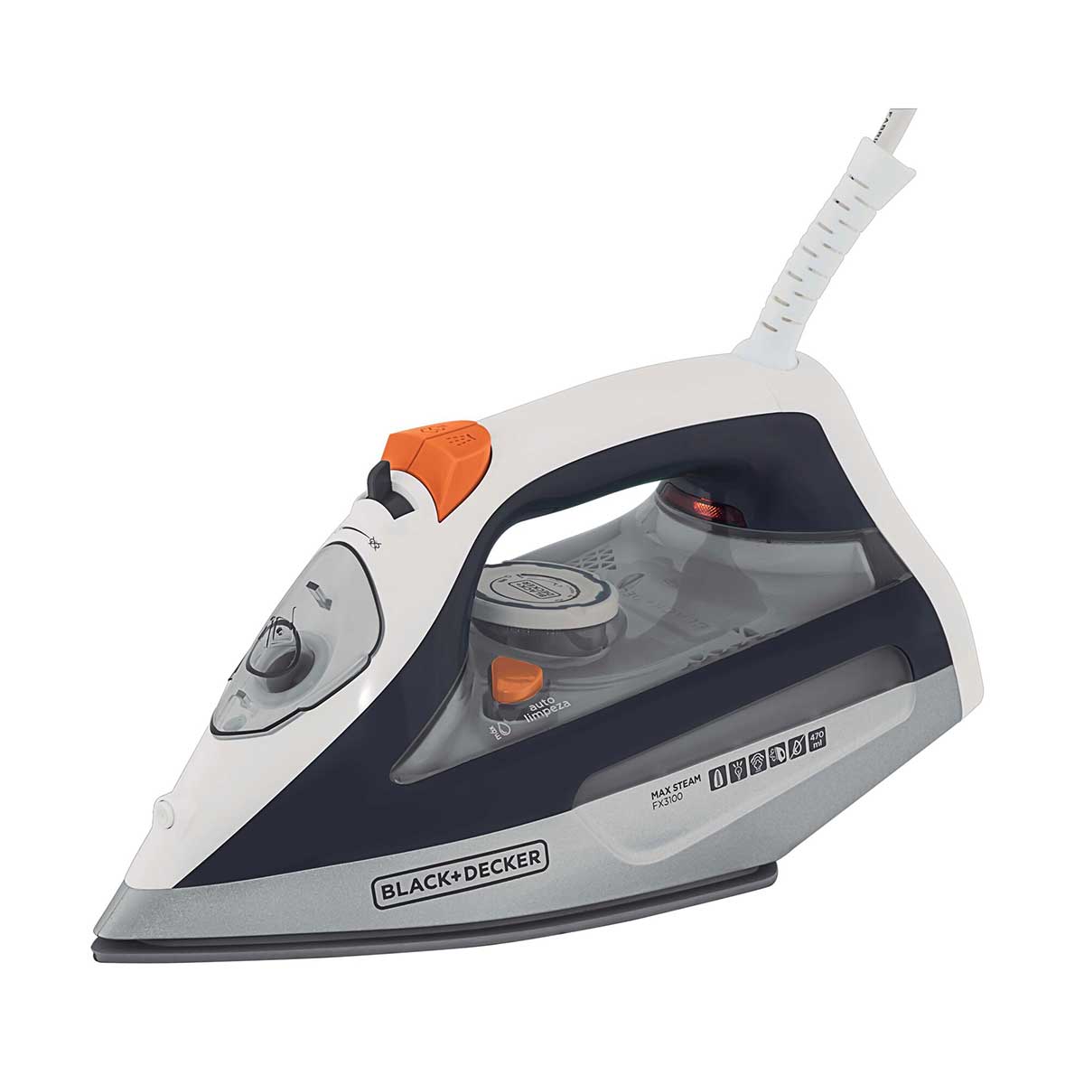 Ferro De Passar A Seco e A Vapor Black &amp; Decker Branco/Cinza Max Steam FX3100 110V