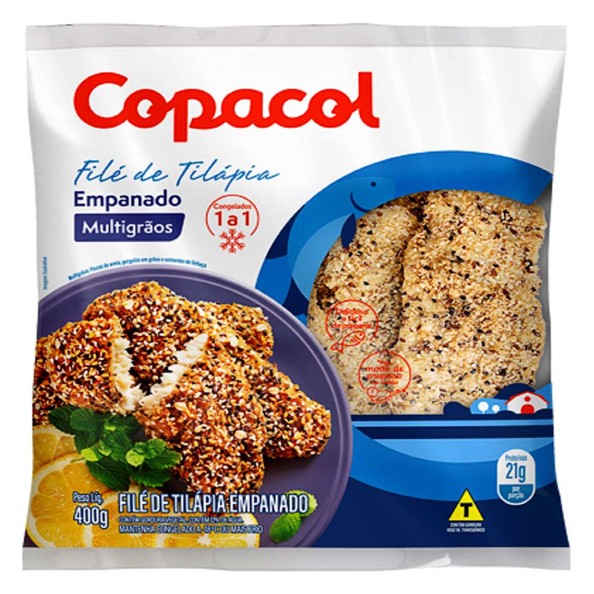 Filé de Tilápia Empanado Congelado Multigrãos Copacol 400g