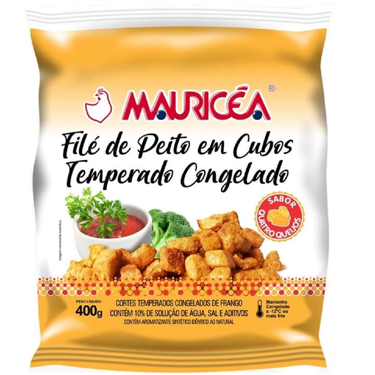 File de Peito de Frango Cubos Temperado Sabor 4 Queijos Mauricea 400 g