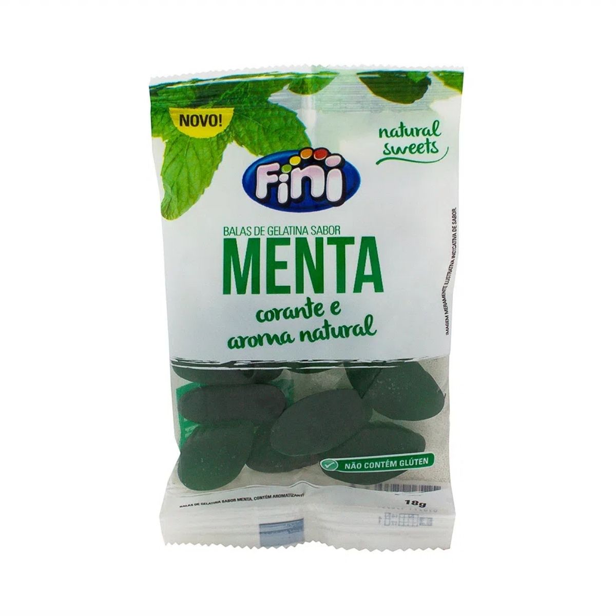 Bala De Gelatina Fini Natural Sweets Sabor Menta 18G