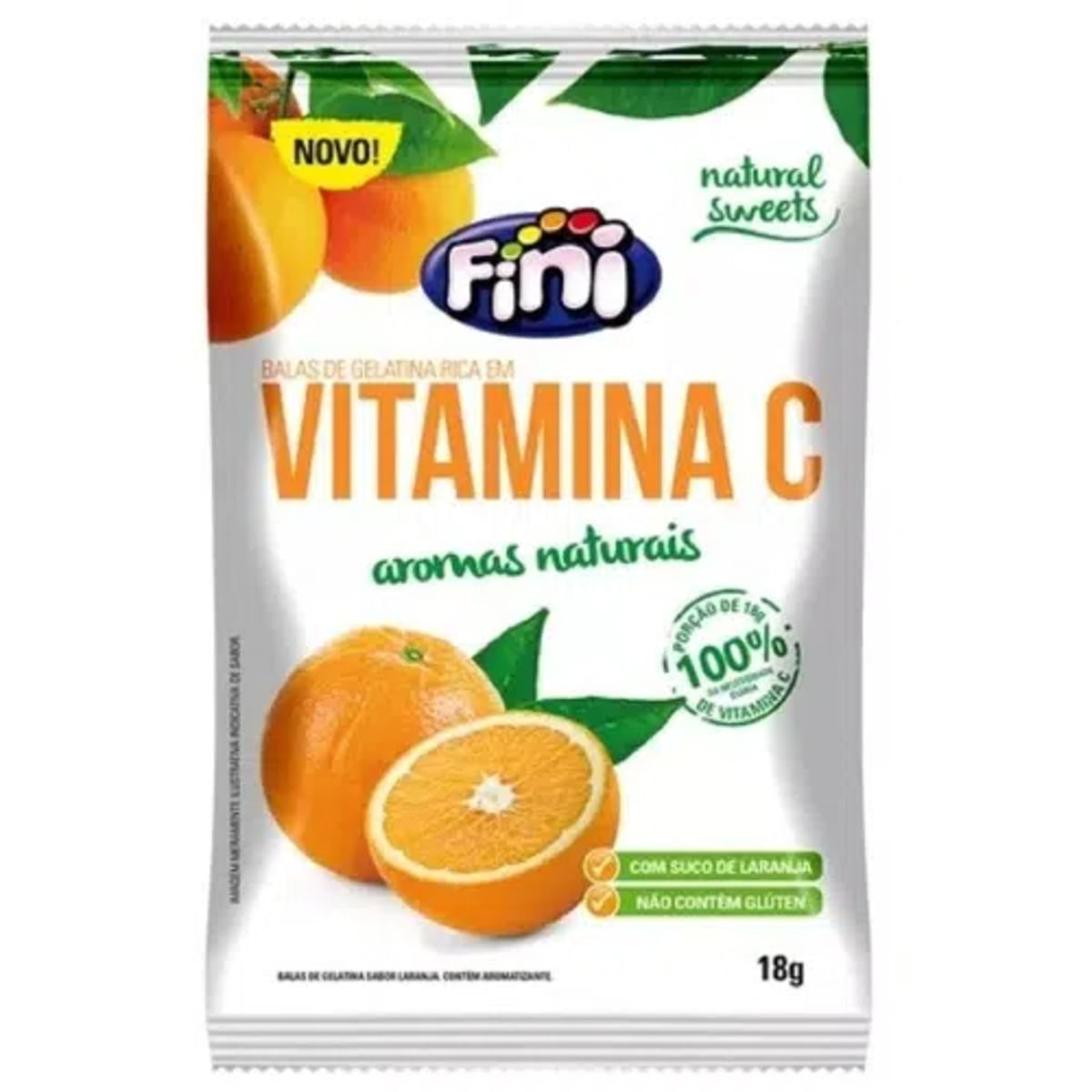 Bala de Gelatina Sabor Laranja Fini Natural Sweets Vitamina C 18 g