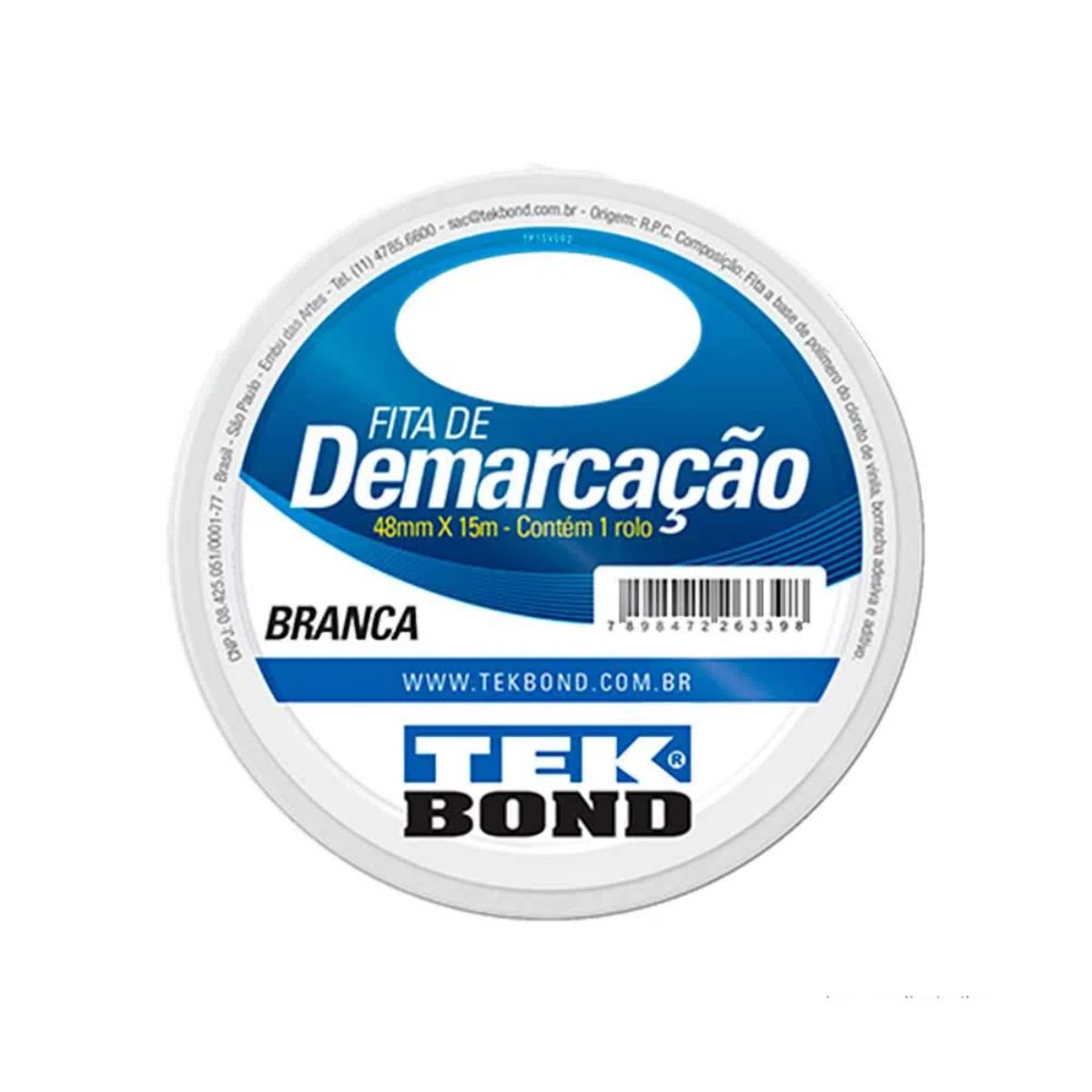 Fita Adesiva para Demarcação 48 mm x 15 m Branca Tekbond