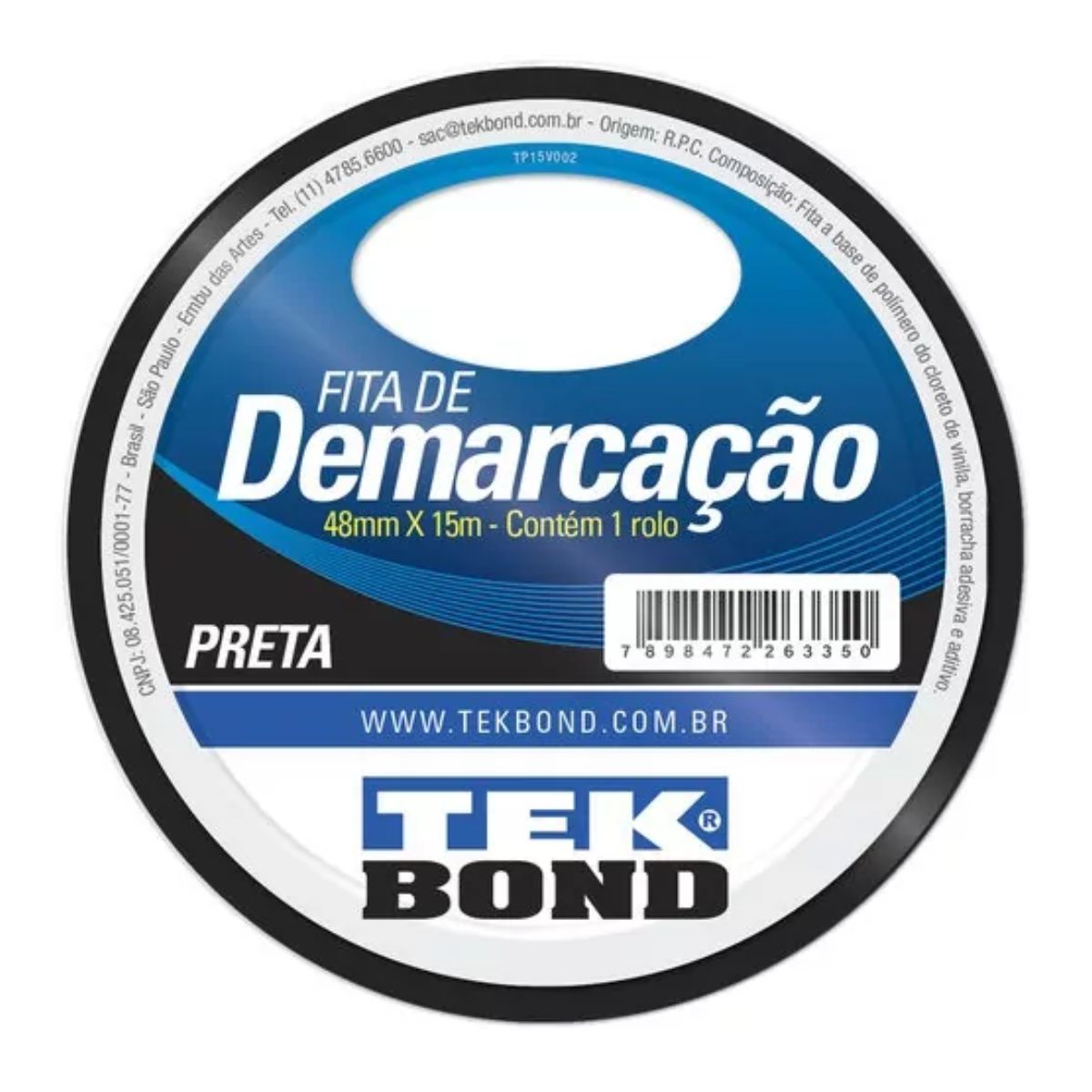 Fita Adesiva para Demarcação 48 mm x 15 m Preta Tekbond