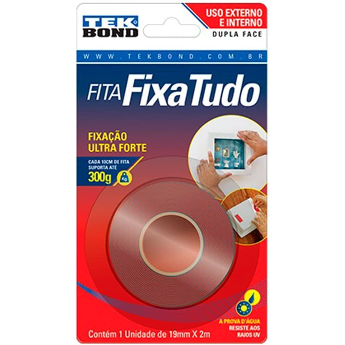 Fita Fixa Tudo Dupla Face Uso Interno e Externo 19mmx2m Tek Bond