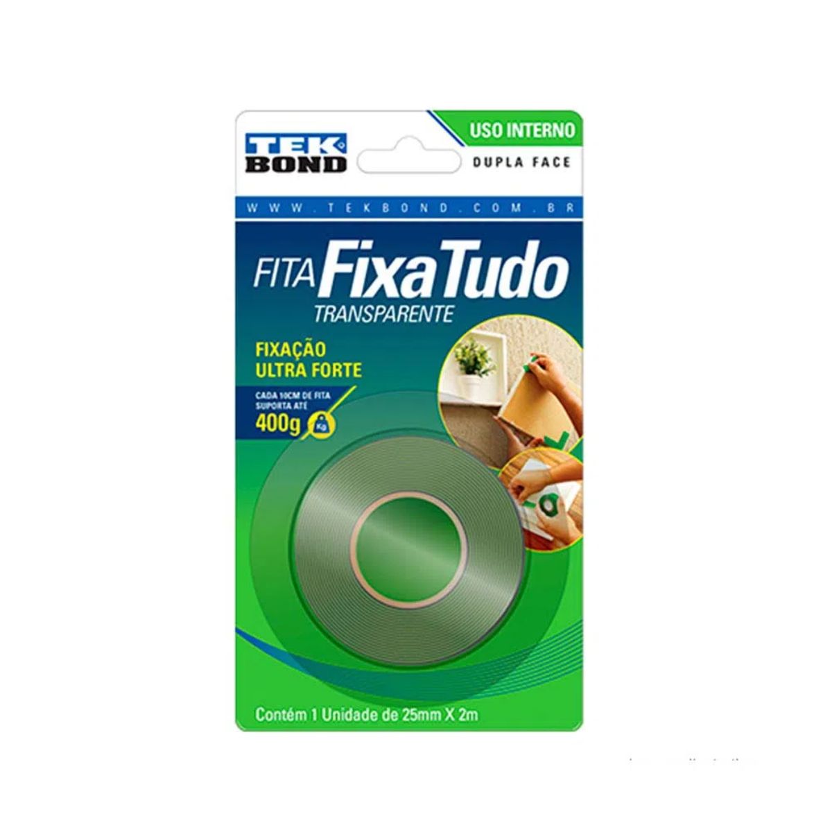 Fita Dupla Face Tekbond Uso Interno 25MM X 2M