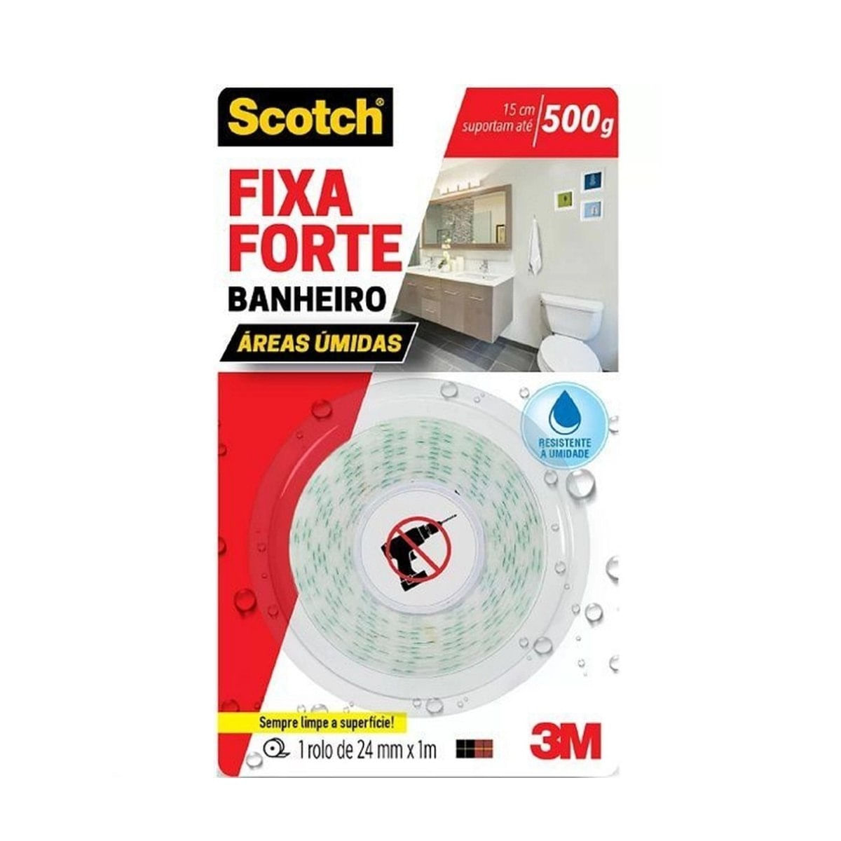 Fita Dupla Face Scotch Fixa Forte Banheiro 3M 24MM X 1M