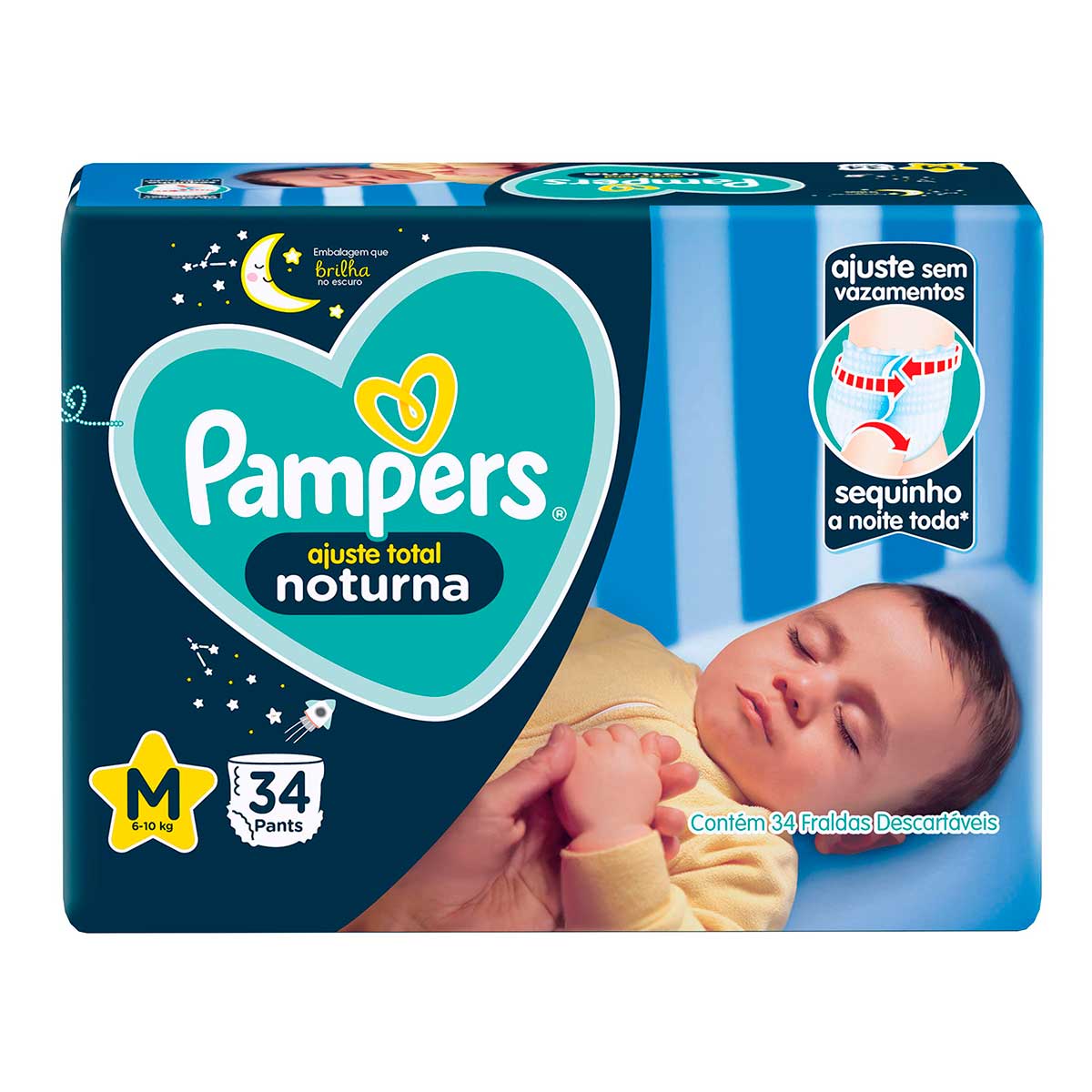 Fralda Descartável Infantil Pants Noturna Pampers M 34 Unidades