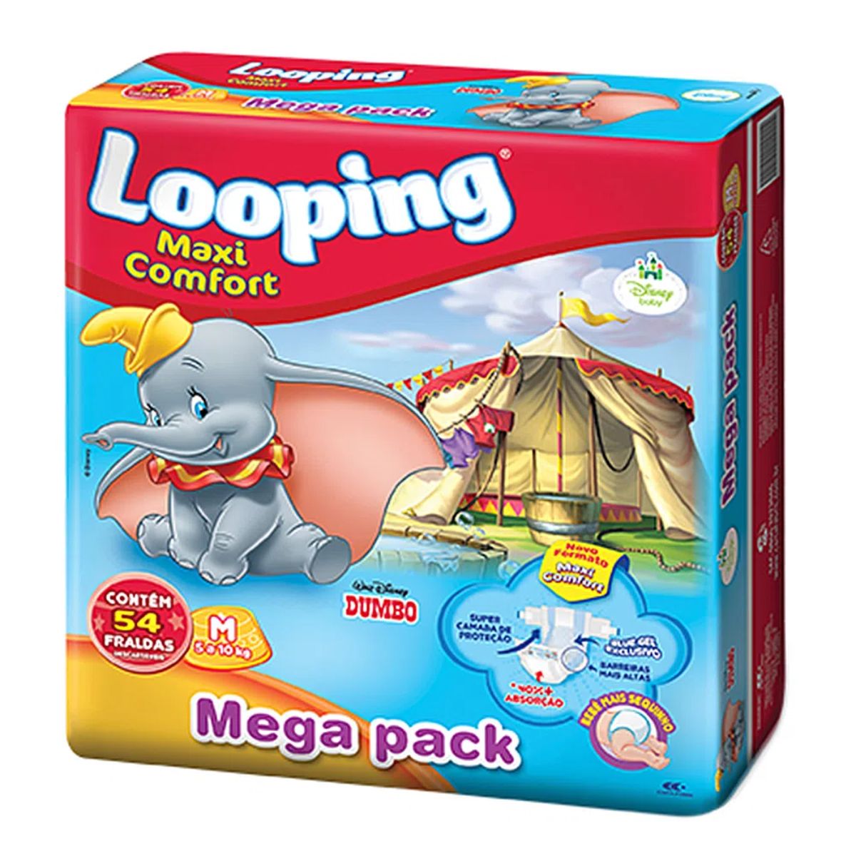 Fralda Looping Mega TAM M com 54 unidades