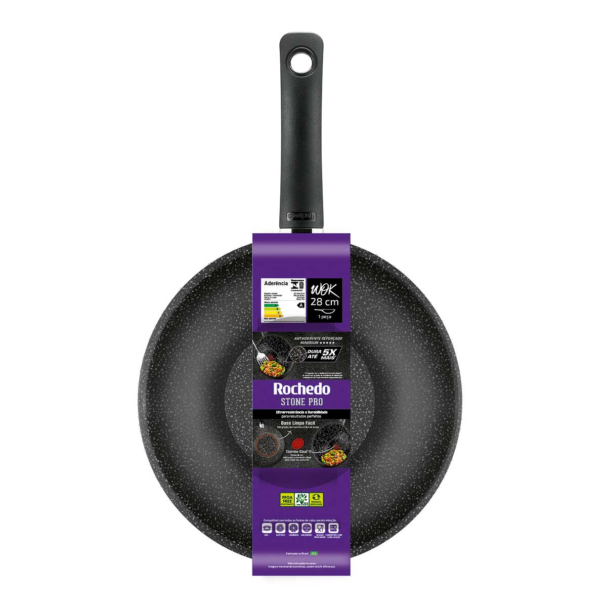 Frigideira Wok Rochedo Stone Pro 28cm