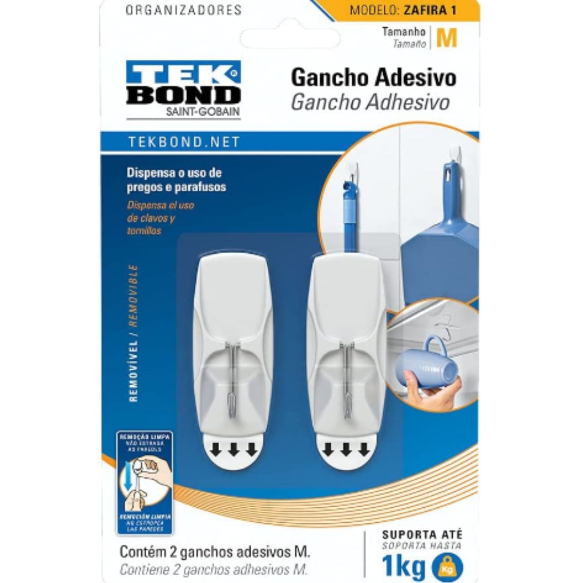 Gancho Adesivo Tekbond De Plástico Zafira 1 contém 2 unidades Branco