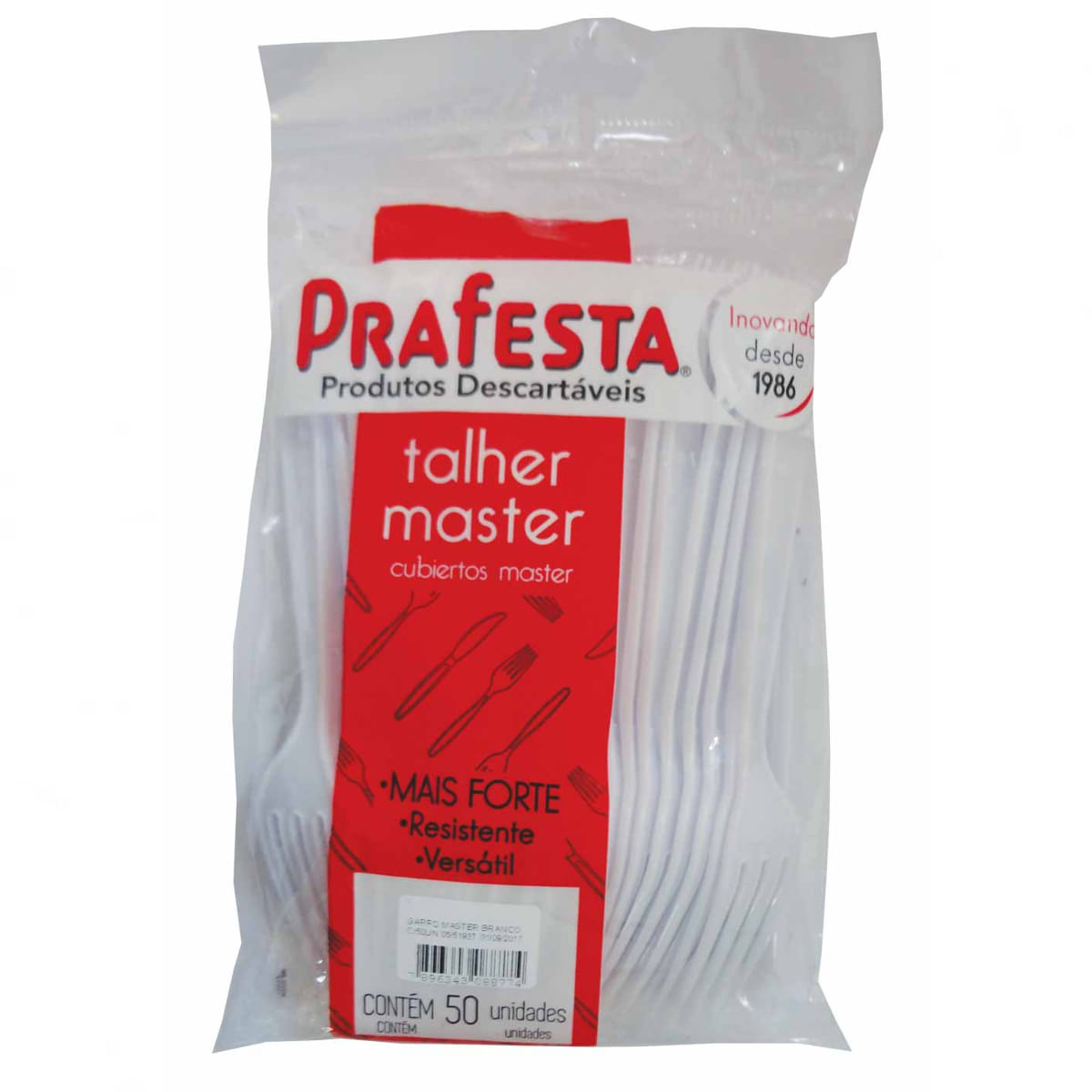 Garfo Descartável Master Branco Prafesta 50 Unidades