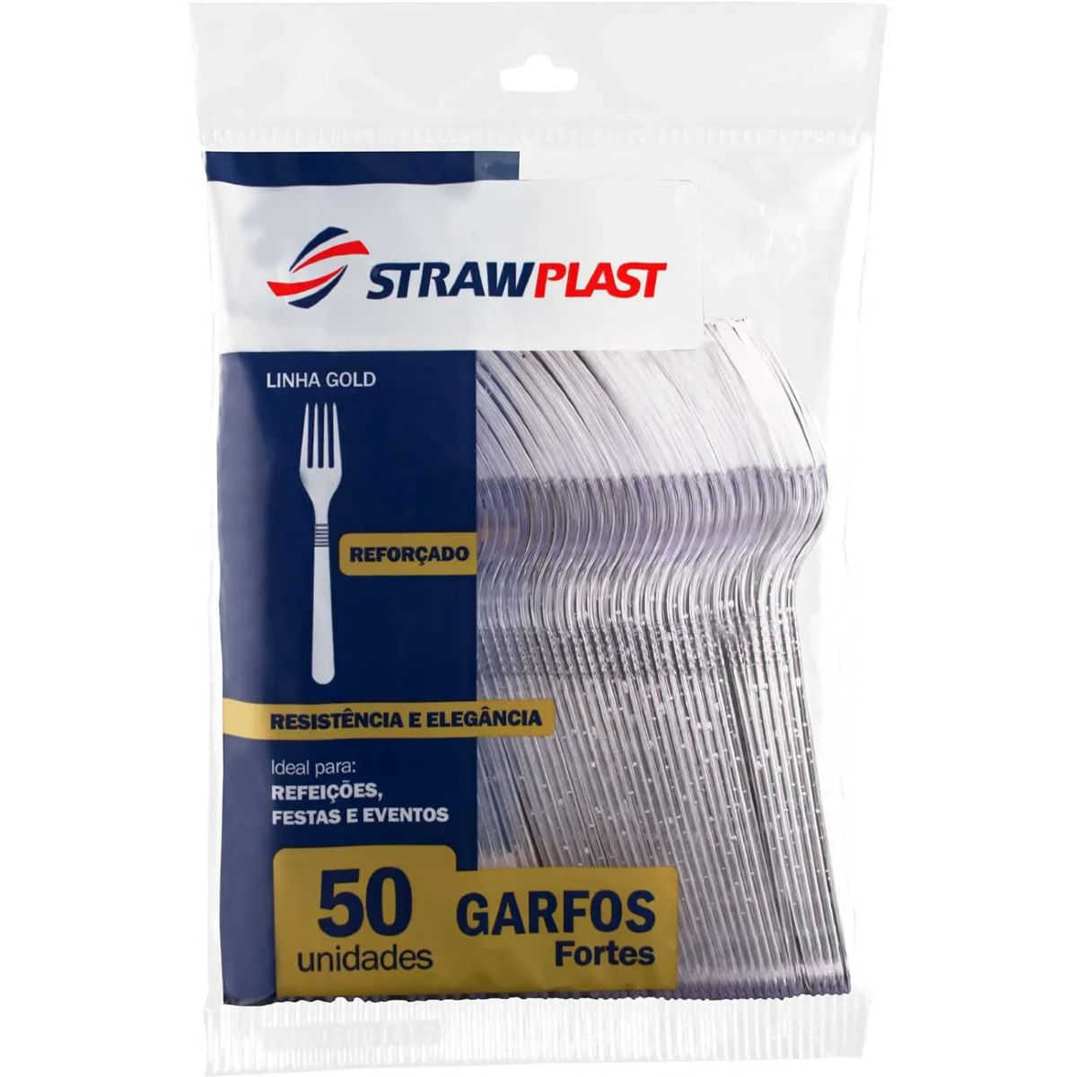 Garfo Descartável Strawplast Branco com 50 Unidades