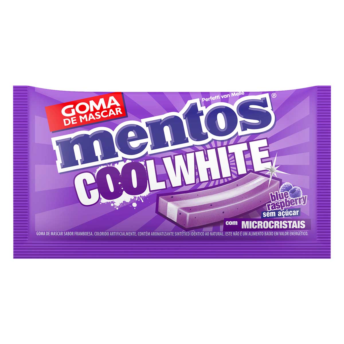 Goma de Mascar Zero Açúcar Sabor Blue Raspberry Mentos Cool White 8,5g