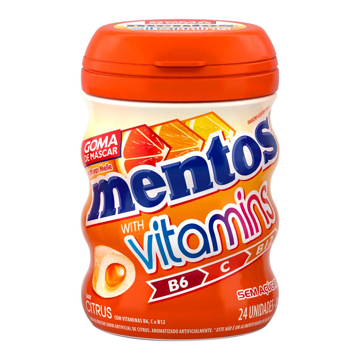 Goma de Mascar Zero Açúcar Sabor Citrus Mentos Vitamins 24 Unidades 48g