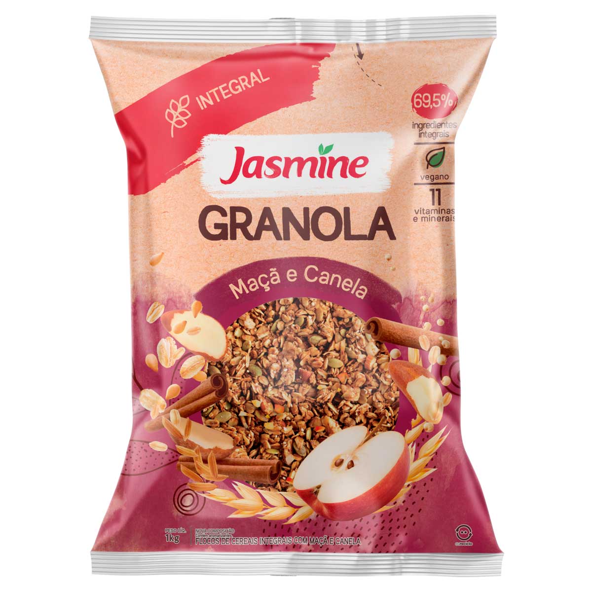 Granola Maçã e Canela Jasmine 1kg Embalagem Econômica