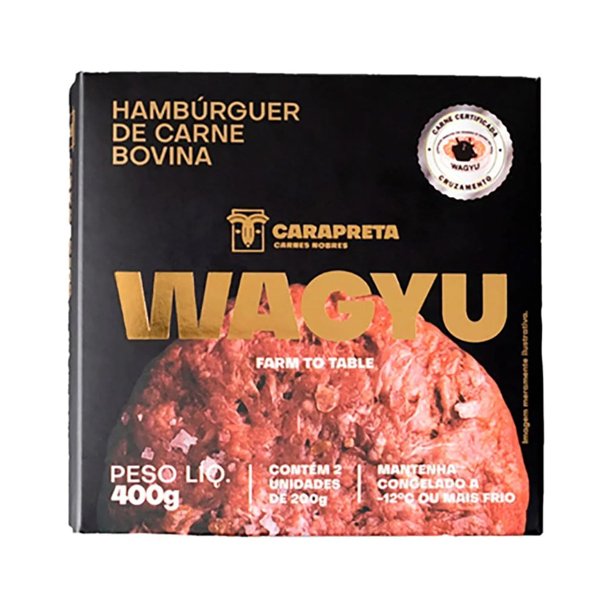 Hambúrguer Bovino Congelado Carapreta Wagyu Caixa 400g com 2 Unidades