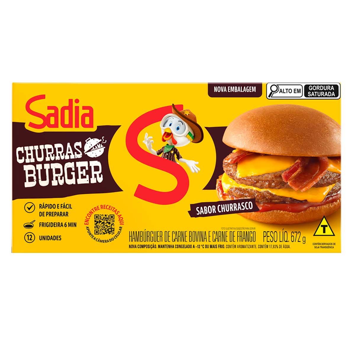 Hambúrguer Bovino Congelado Sabor Churrasco Sadia 672g com 12 Unidades