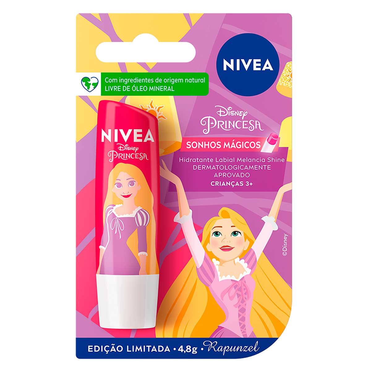 Hidratante Labial Nivea Brilho 24 Horas Melancia Lip Care Infantil Longa Duração 4,8g