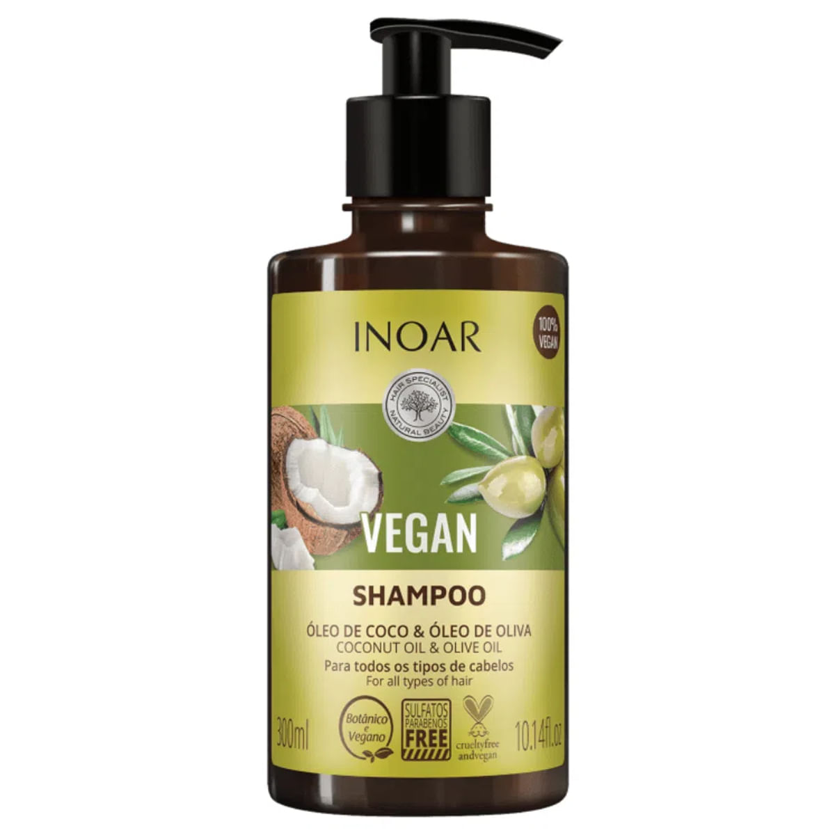 Shampoo Vegan Óleo de Coco e Óleo de Oliva Inoar 300 ml