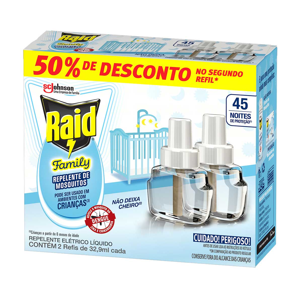 Inseticida Elétrico Líquido Raid Family 2 Unidades com 32,9 ml Cada